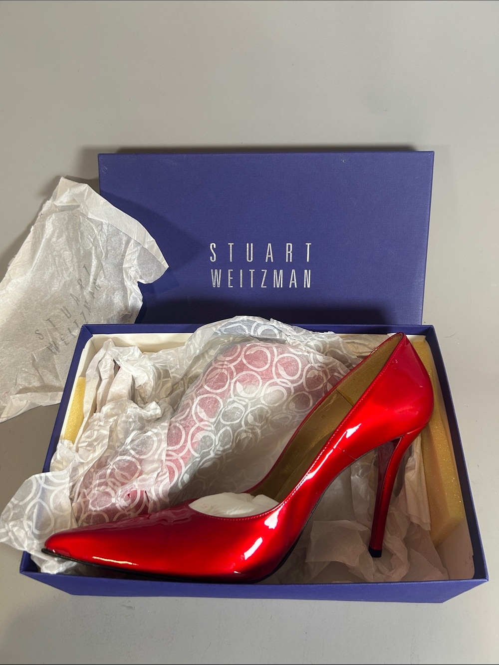 (10+) 15yo Box Stuart Weitzman Fever2 Red Quasar Patent Pointed-Toe Stiletto 12 - Picture 2 of 11